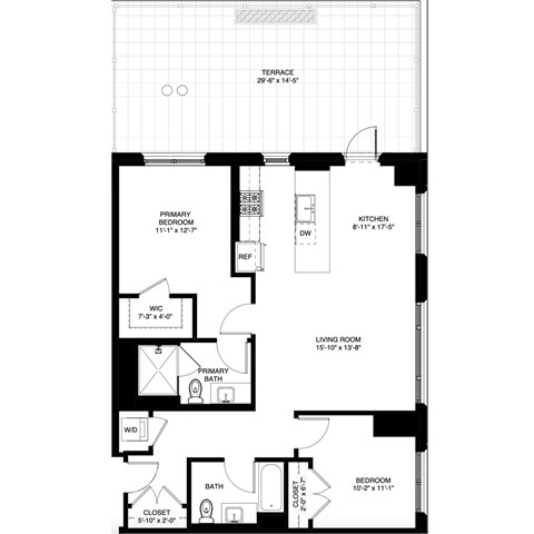 Floor plan for 2 beds, 2 baths, 1151 sqft
